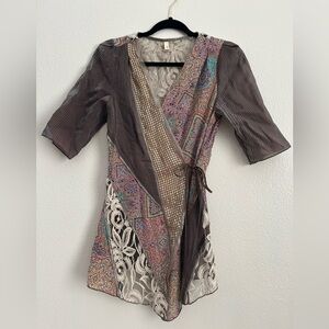 Tiny Lace Overlay/Wrap Silk Blouse